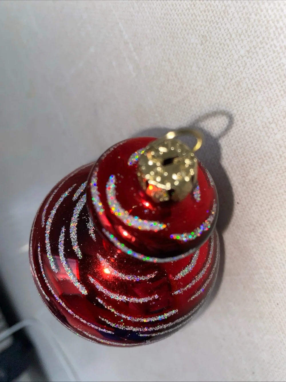 Vintage‎ Red Glitter Accents Glass Christmas Ornament